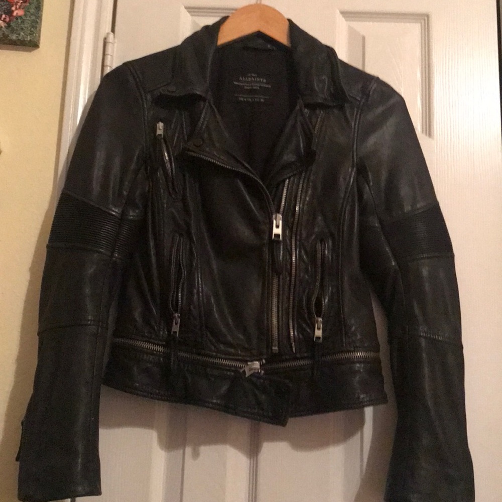 Allsaints leather biker jacket zipper jacket